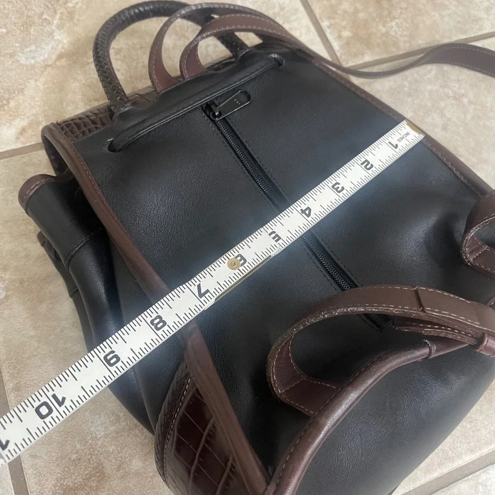 Brighton Black Brown Croc Leather #198305 Y2K Drawstring Backpack USA Made